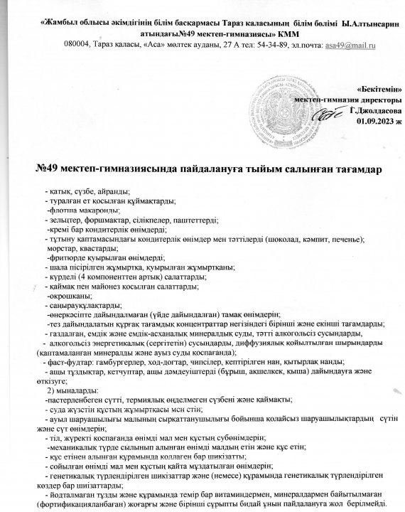 Пайдалануға тыйым салынған тағамдар