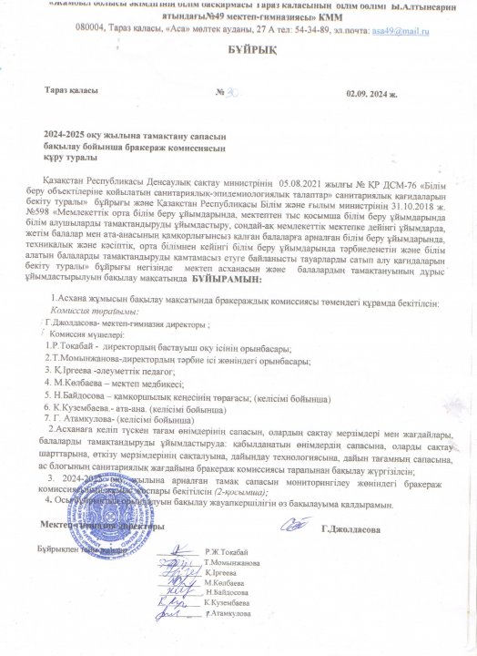 БРАКЕРАЖ комиссиясын құру туралы бұйрық №30