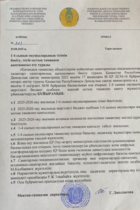 1-4 сынып оқушыларын ыстық тамақпен қамту